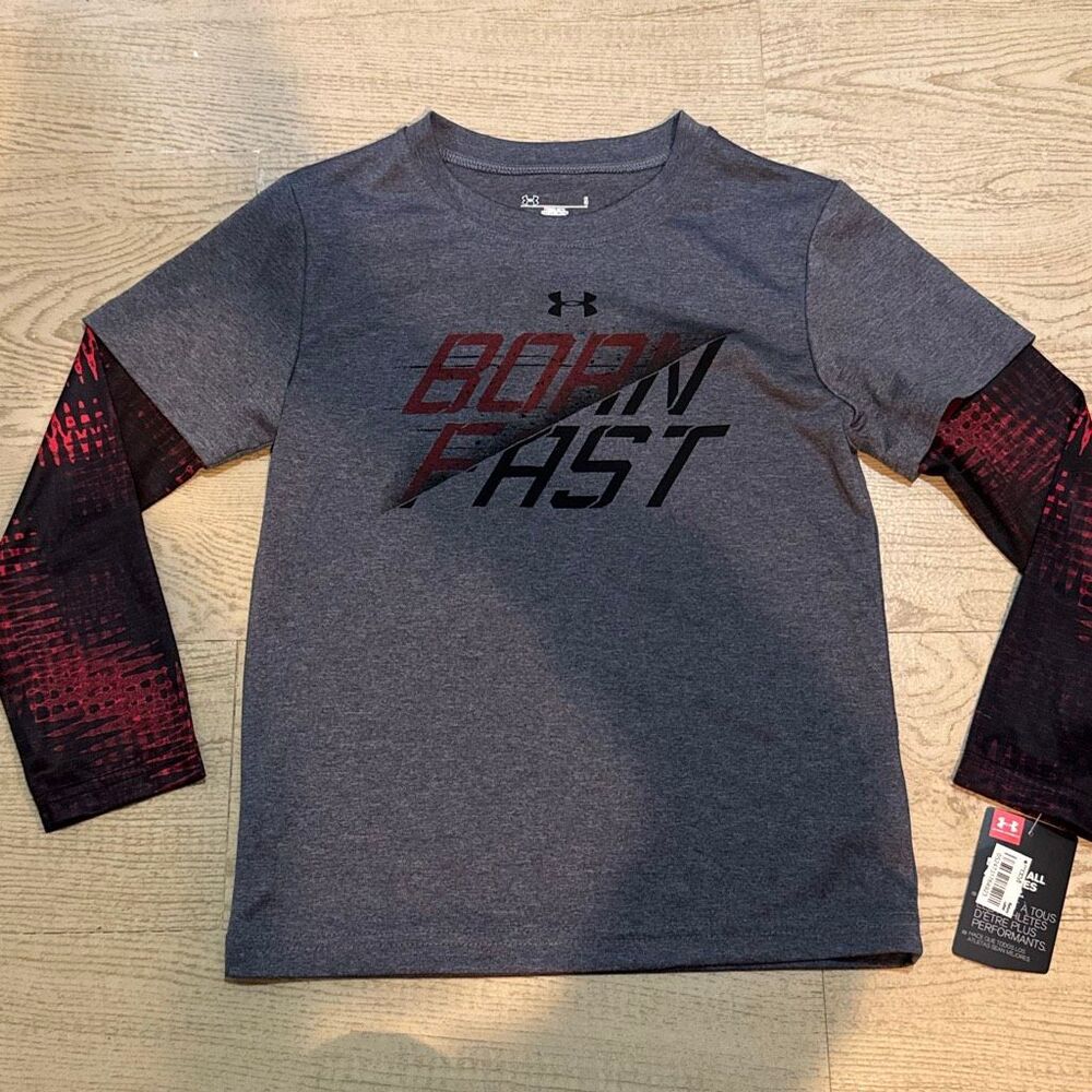 NWT Under‎ Armour long-sleeved "Born Fast" athletic tee two layers size 5